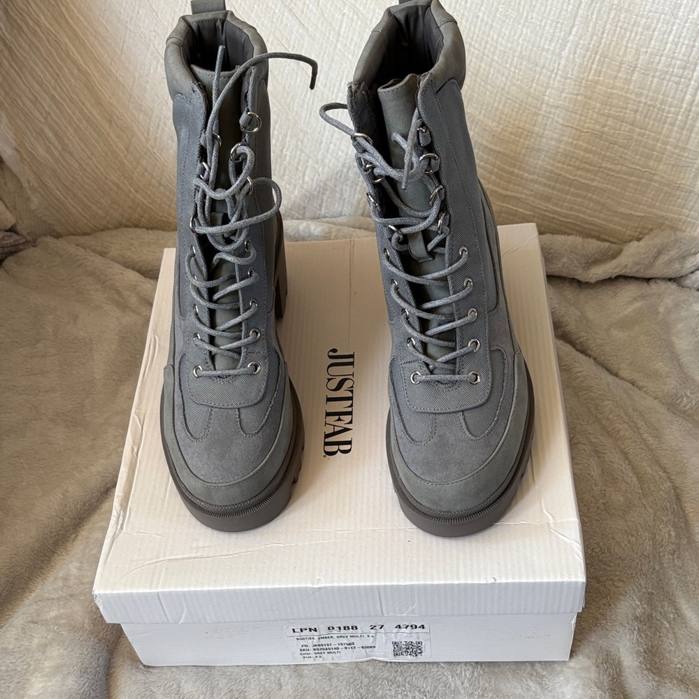 JustFab Charcoal Lace-Up Boots